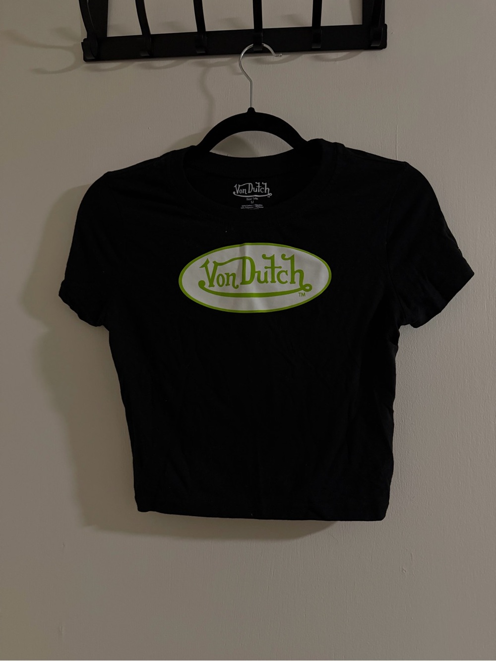 Von Dutch Black Crop Top with Lime Green Logo